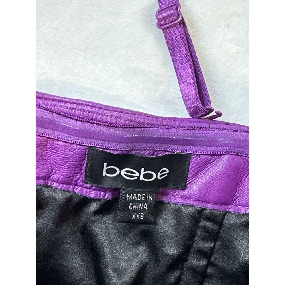 Bebe Purple Faux Leather Strapless High Low Dress Womens XXS NWT Y2K - Picture 4 of 15